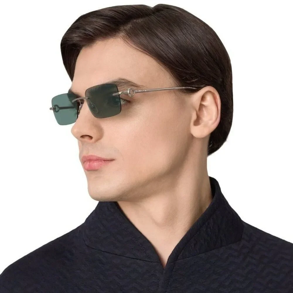 Gucci Men Sunglasses Silver Green Mirror Rectangle GG1703S 002 BRAND NEW